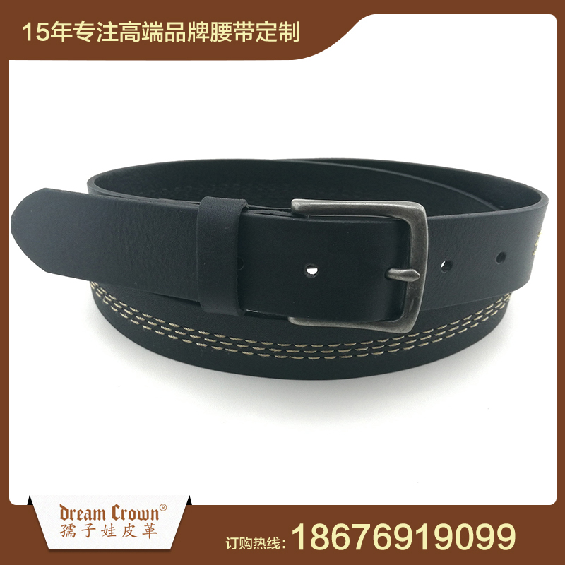 針扣車(chē)線進(jìn)口牛皮腰帶